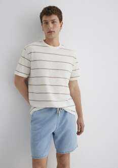 Mavi Mor Çizgili Ekru Loose Fit Erkek Tişört 0612941-70399 - 2