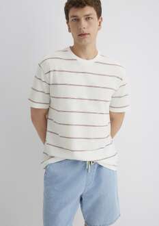 Mavi Mor Çizgili Ekru Loose Fit Erkek Tişört 0612941-70399 - 3