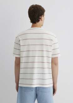 Mavi Mor Çizgili Ekru Loose Fit Erkek Tişört 0612941-70399 - 5