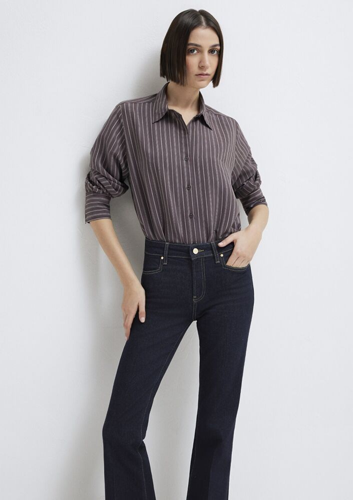 Mavi Mor (TENCEL™) Liyosel Karışımlı Loose Fit Kadın Gömlek 1211373-91534 (1)