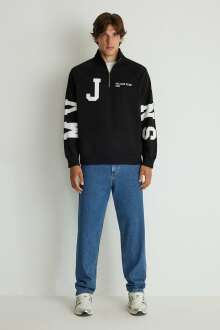 Mavi Mvjns Yarım Fermuarlı Siyah Erkek Sweat 0S10165-900 - Mavi (1)