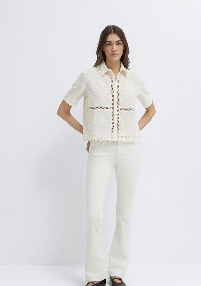 Mavi Nakış Detaylı Ekru Regular Fit Kadın Gömlek 1211465-70060 (1)