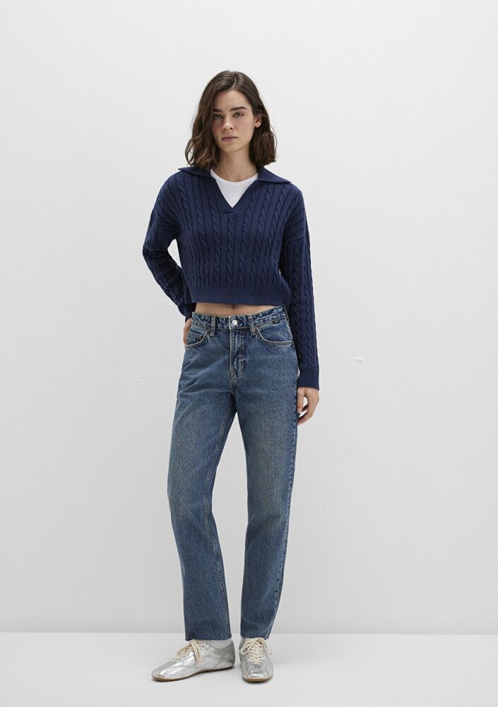 Mavi New York Dark Used Straight Yüksek Bel Düz Paça Kadın Jean Pantolon 101441-88581 (1)