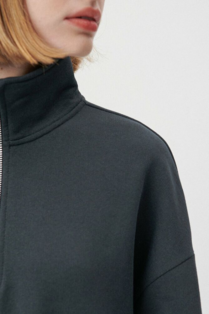 Mavi Polo Yaka Fermuarlı Antrasit Kadın Sweat 1611755-80106 - 5