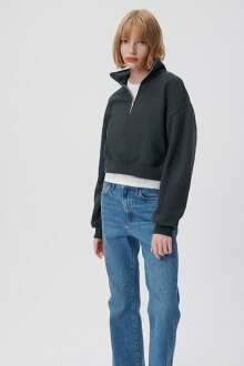 Mavi Polo Yaka Fermuarlı Antrasit Kadın Sweat 1611755-80106 - Mavi (1)