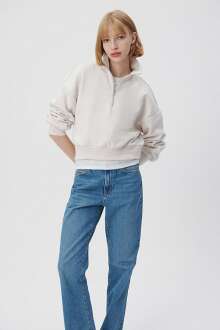 Mavi Polo Yaka Fermuarlı Yulaf Melanj Kadın Sweat 1611755-80084 - Mavi (1)