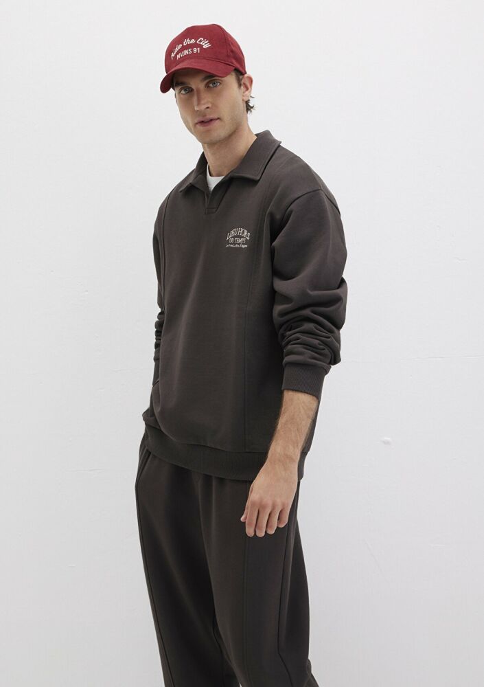 Mavi Polo Yaka Kahverengi Loose Fit Erkek Sweat 0S10479-70219 - 2