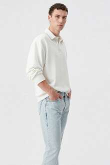 Mavi Polo Yaka Kırık Beyaz Erkek Sweat 0611689-70057 - Mavi (1)