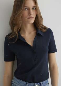 Mavi Polo Yaka Koyu Lacivert Kadın Tişört 1612691-82318 - Mavi (1)