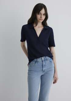 Mavi Polo Yaka Koyu Lacivert Kadın Tişört 1613205-82318 - Mavi (1)