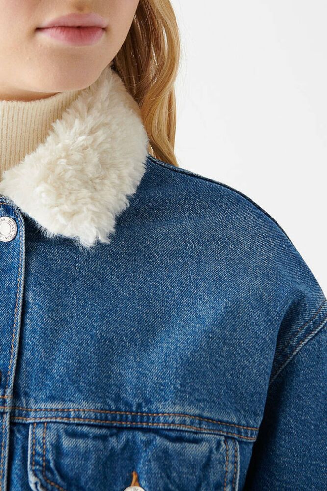 Mavi Sandy Mid Sherpa Gold Icon Kadın Jean Ceket 110908-80666 - 5