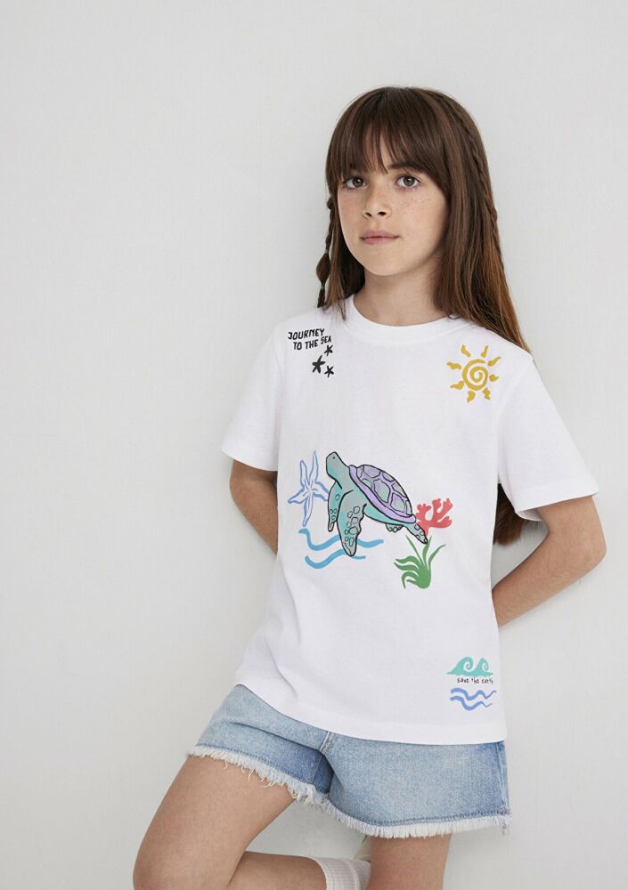Mavi Save The Indigo Turtles Beyaz Çocuk Tişört 7610377-620 - 2