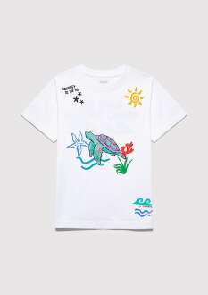 Mavi Save The Indigo Turtles Beyaz Çocuk Tişört 7610377-620 - 4