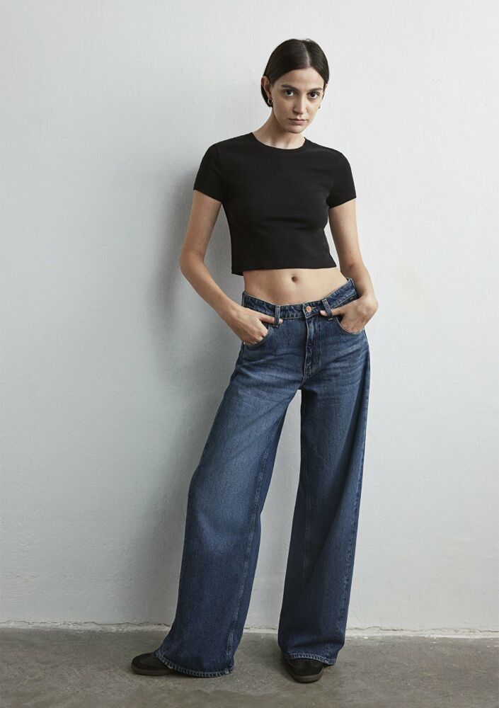Mavi Siena Iconic Puslu Koyu Mavi Wide Leg Yüksek Bel Geniş Paça Kadın Jean Pantolon 1010763-87748