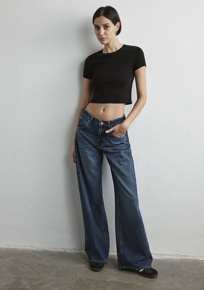 Mavi Siena Iconic Puslu Koyu Mavi Wide Leg Yüksek Bel Geniş Paça Kadın Jean Pantolon 1010763-87748 (1)