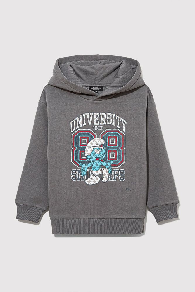 Mavi Şirinler Baskılı Kapişonlu Çocuk Sweat 6S10085-80017 - 2