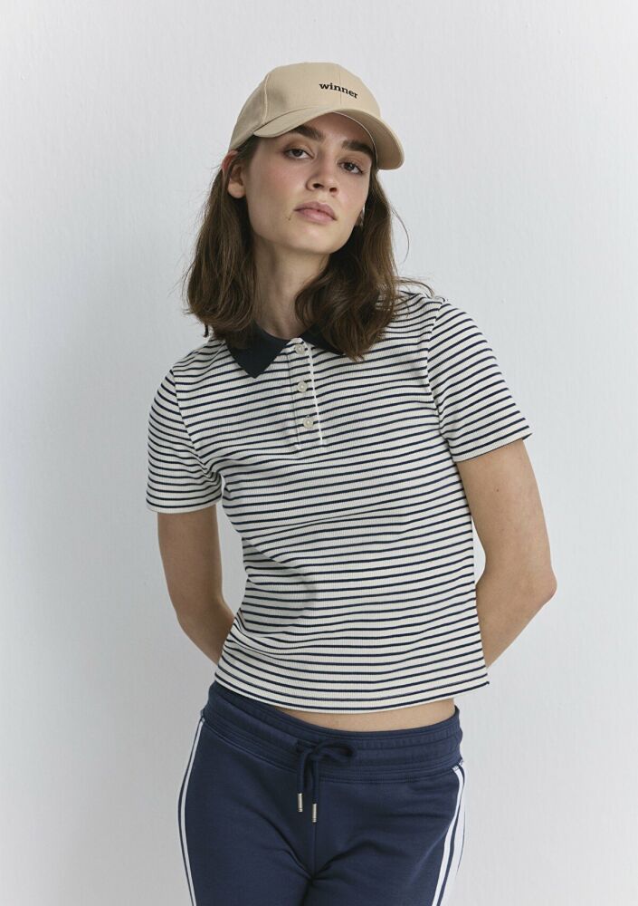 Mavi Siyah Çizgili Kadın Polo Tişört 1613505-86625