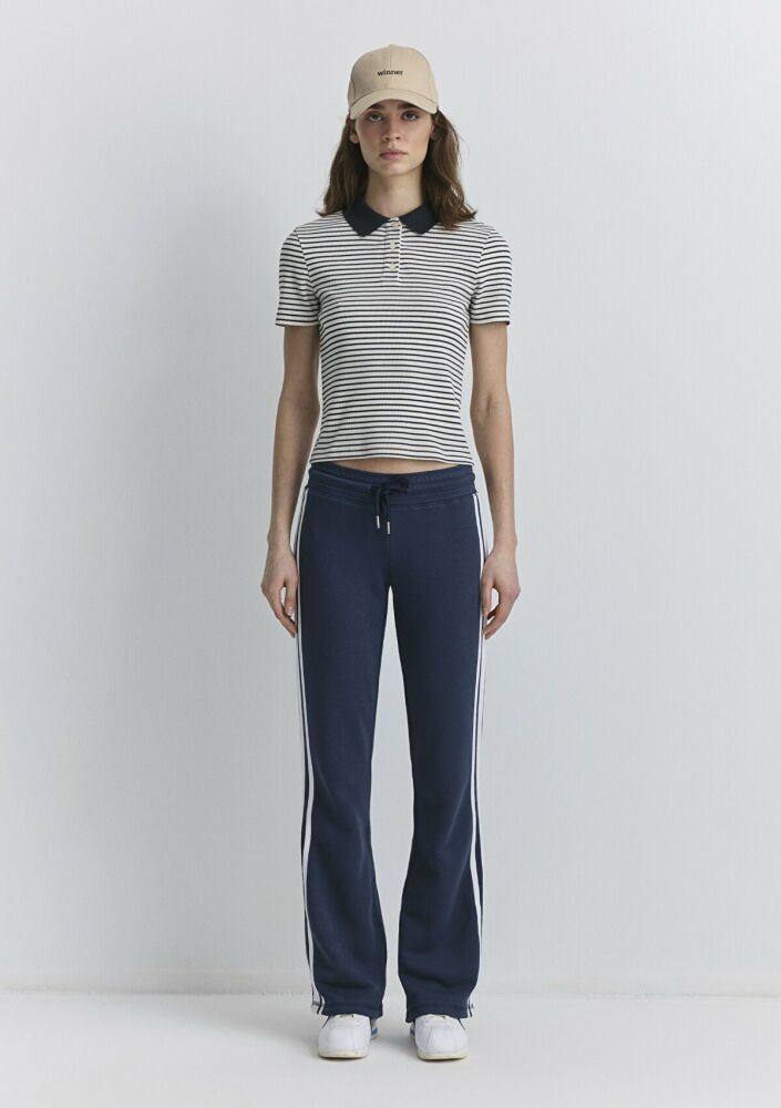 Mavi Siyah Çizgili Kadın Polo Tişört 1613505-86625 (1)