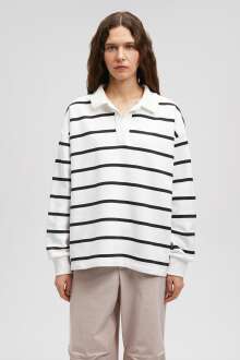 Mavi Siyah Çizgili Polo Yaka Kadın Sweat 1612171-85143 - 4