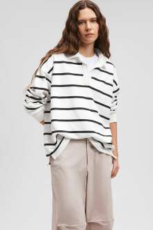 Mavi Siyah Çizgili Polo Yaka Kadın Sweat 1612171-85143 - Mavi (1)