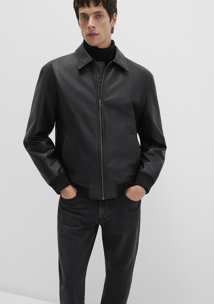 Mavi Siyah Loose Fit Suni Deri Erkek Ceket 0110636-71379