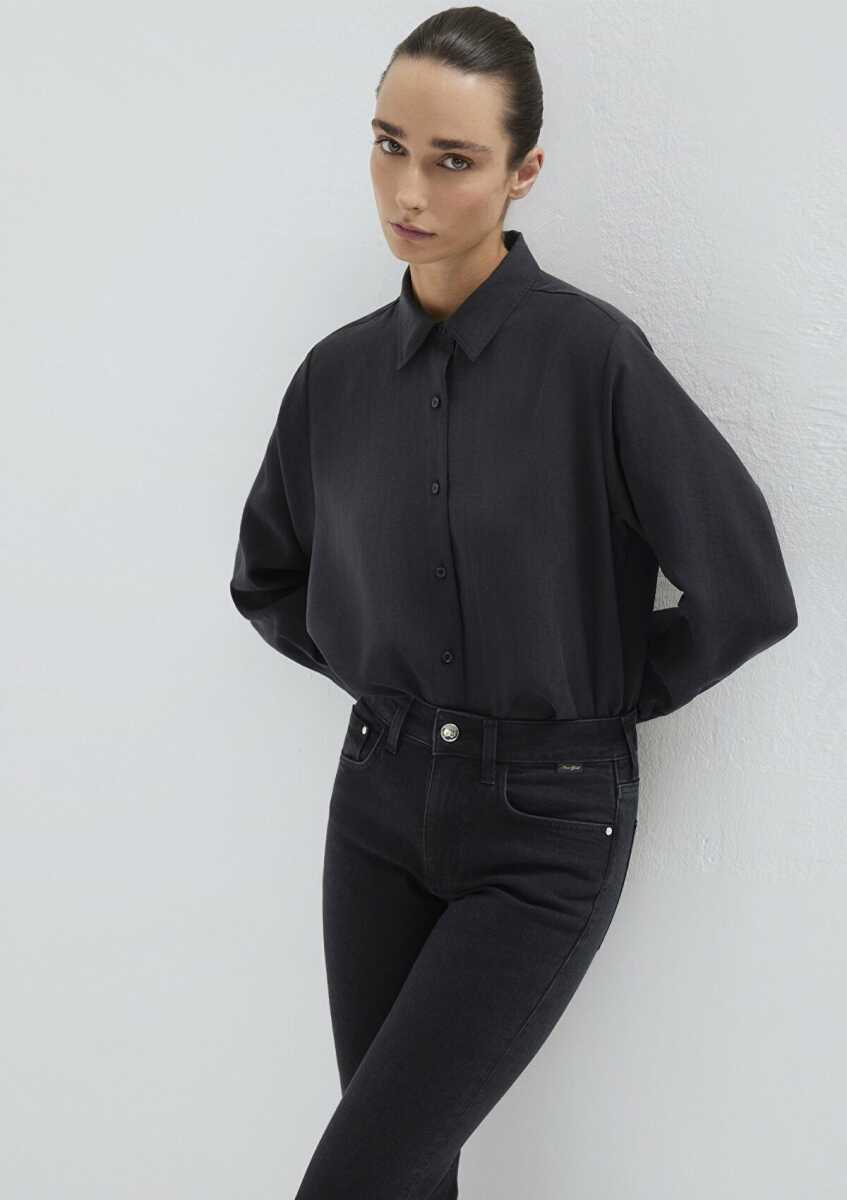 Mavi Siyah (TENCEL™) Liyosel Karışımlı Loose Fit Kadın Gömlek 1211373-900