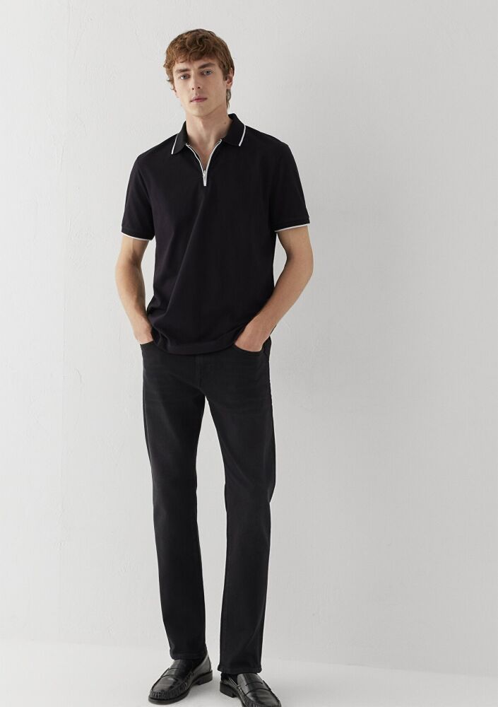 Mavi Siyah Yarı Fermuarlı Regular Fit Erkek Polo Tişört 0613367-900