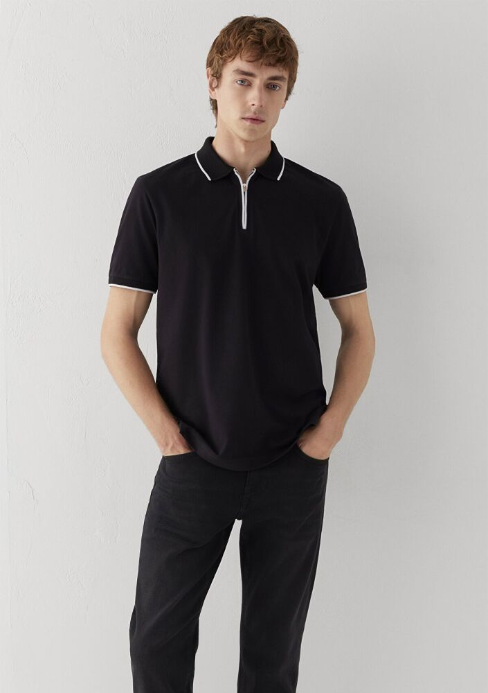 Mavi Siyah Yarı Fermuarlı Regular Fit Erkek Polo Tişört 0613367-900 (1)