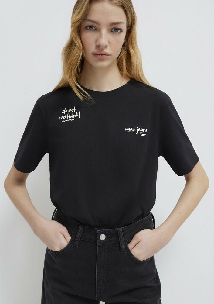 Mavi Slogan Baskılı Siyah Kadın Tişört 1613739-900