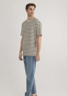 Mavi Soluk Bej Çizgili Erkek Tişört 0612515-70322 - Mavi (1)