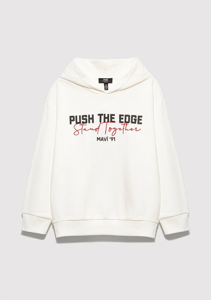 Mavi Stand Together Baskılı Kapüşonlu Ekru Çocuk Sweat 6S10181-70057