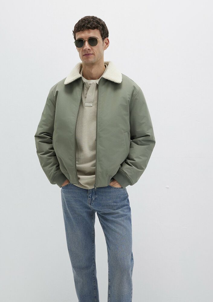Mavi Suni Kürk Detaylı Loose Fit Haki Erkek Ceket 0110665-80692 (1)