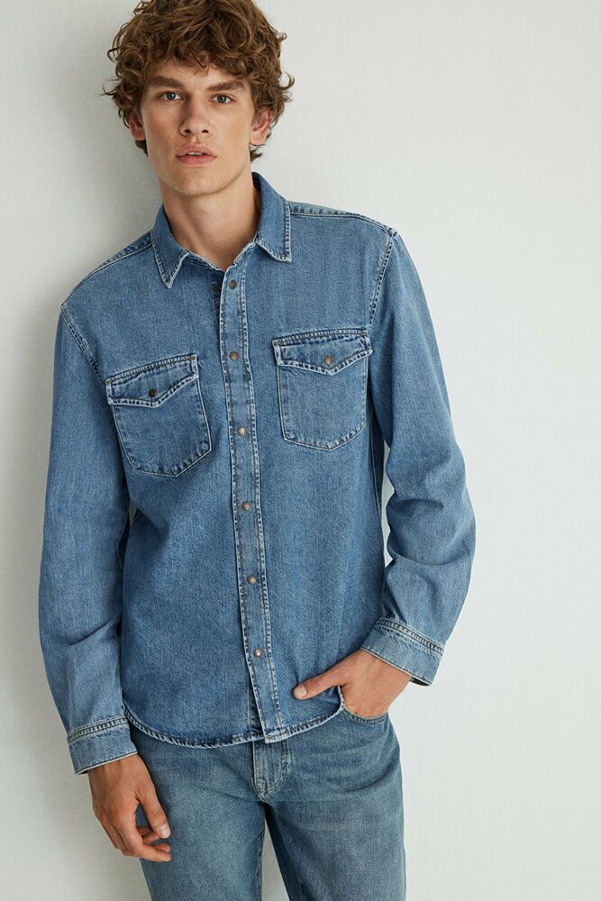 Mavi Ted Mid Blue Denim Erkek Jean Gömlek 0210909-87933 - 1