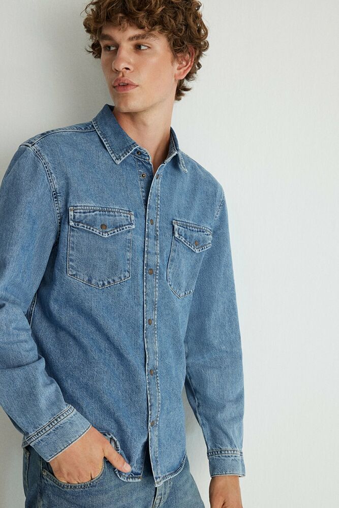 Mavi Ted Mid Blue Denim Erkek Jean Gömlek 0210909-87933 - 5