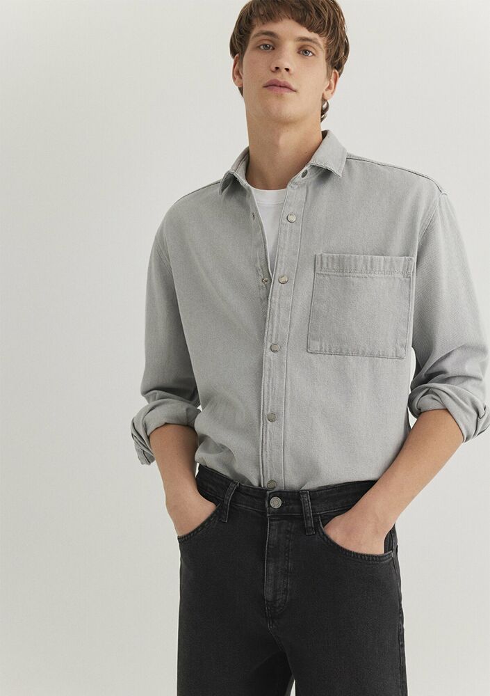 Mavi Tek Cepli Gri Denim Gömlek 0211157-80739 - 2