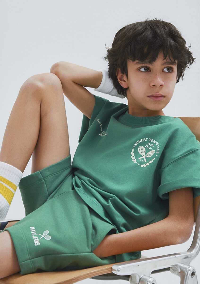 Mavi Tenis Baskılı Yeşil Oversize Çocuk Tişört 6610401-71697