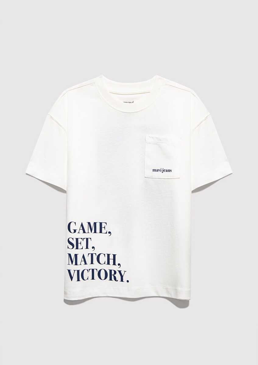 Mavi Tennis Club Baskılı Ekru Oversize Çocuk Tişört 6610400-70057