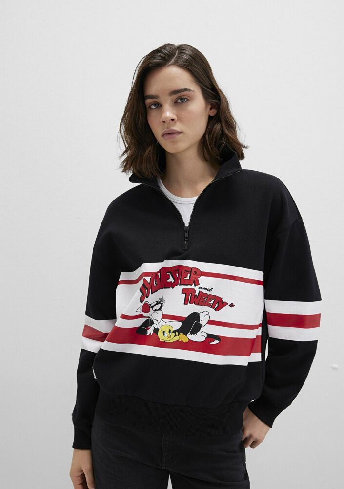 Mavi Tom And Jerry Baskılı Siyah Loose Fit Kadın Sweat 1S10472-900