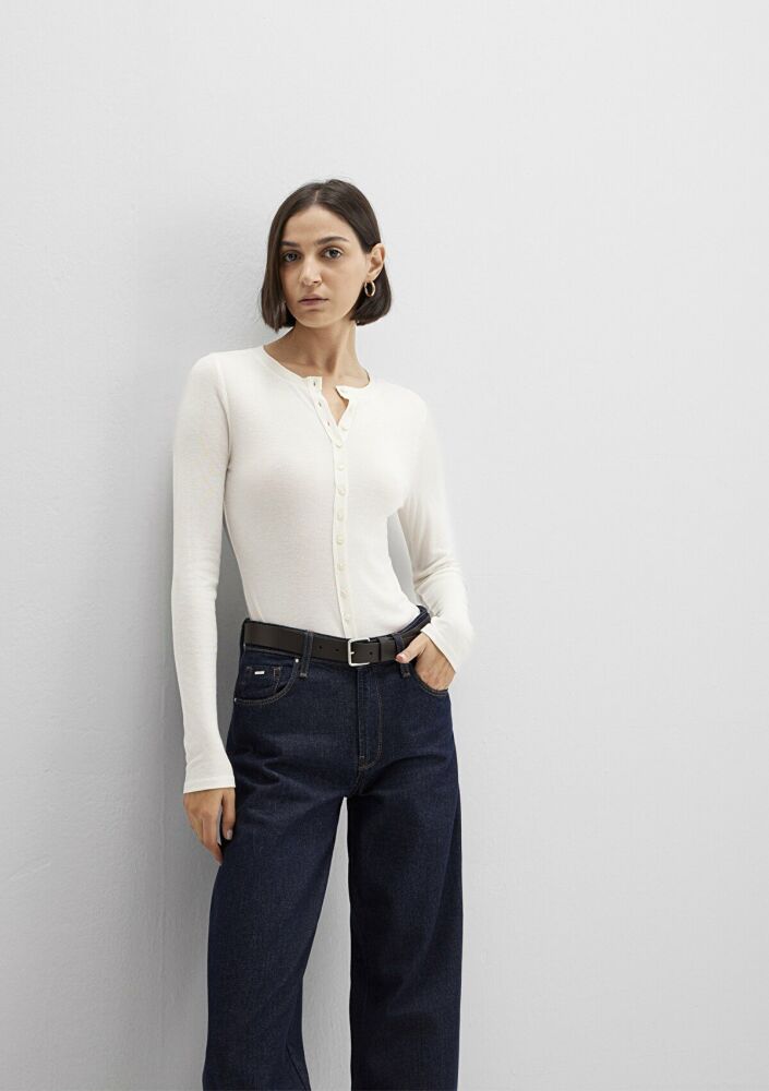 Mavi üğme Detaylı Ekru Kadın Sweat 1613652-80194 - 1