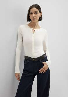 Mavi üğme Detaylı Ekru Kadın Sweat 1613652-80194 - 3