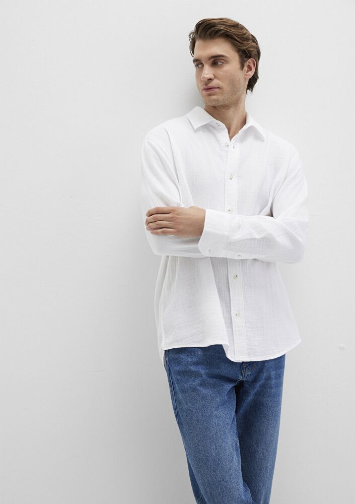 Mavi Uzun Kol Beyaz Erkek Gömlek 0211518-620