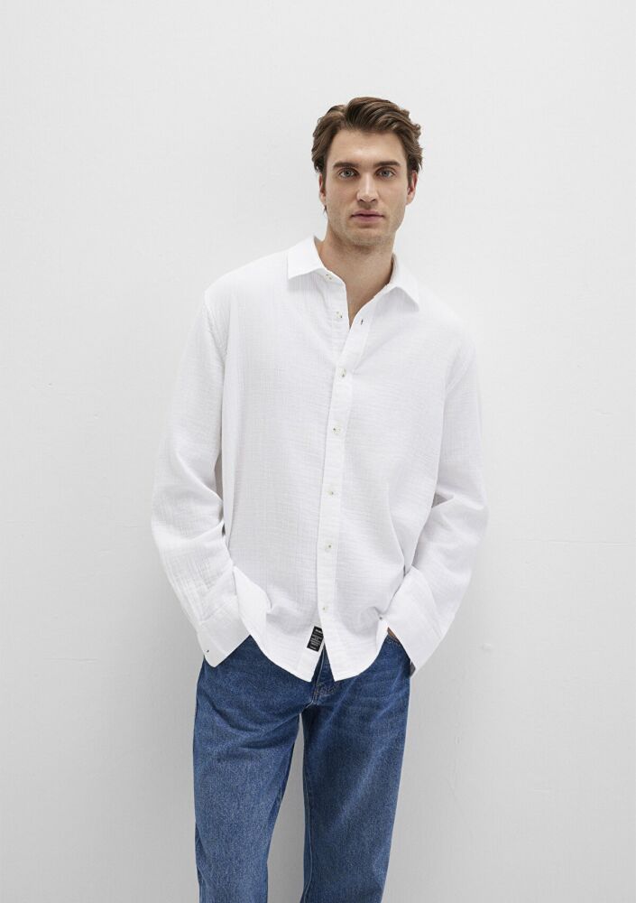 Mavi Uzun Kol Beyaz Erkek Gömlek 0211518-620 (1)