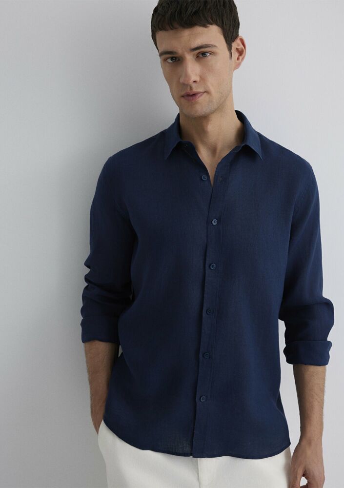 Mavi Uzun Kol Derin Lacivert Erkek Gömlek 0211466-70497