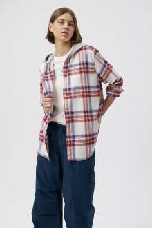 Mavi Uzun Kol Kırmızı Ekose Kadın Gömlek 1210248-85365 - Mavi (1)