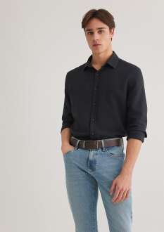 Mavi Uzun Kol Kömür Erkek Gömlek 0211461-70087 - Mavi (1)