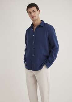 Mavi Uzun Kol Koyu Lacivert Erkek Gömlek 0211518-70488 - Mavi (1)