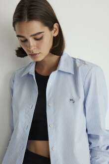 Mavi Uzun Kol Mavi Çizgili Kadın Gömlek 1210872-84542 - Mavi (1)
