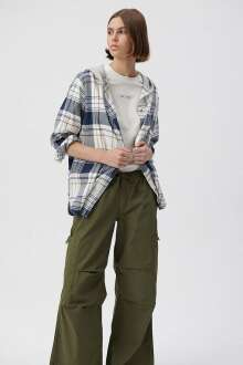 Mavi Uzun Kol Mavi Kareli Kadın Gömlek 1210248-82607 - Mavi (1)