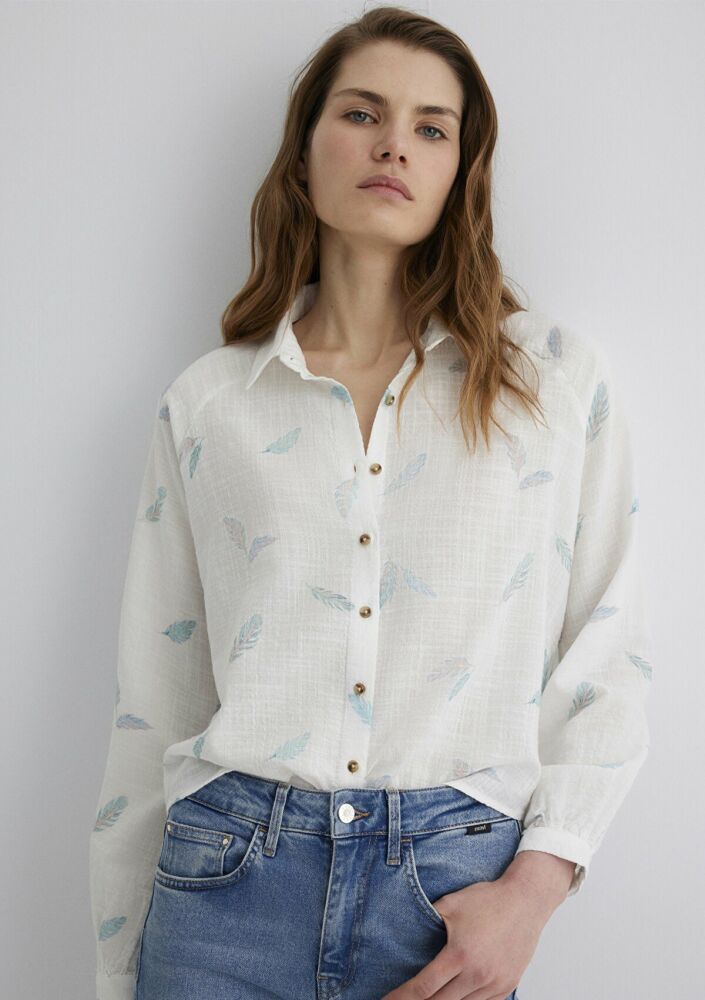 Mavi Uzun Kol Soft Feather Print Erkek Gömlek 122514-89841