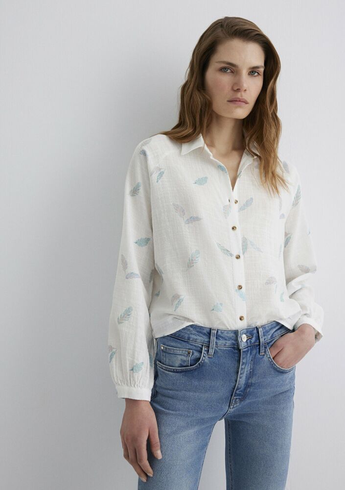 Mavi Uzun Kol Soft Feather Print Erkek Gömlek 122514-89841 (1)
